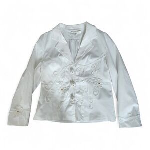Baluchi Blazer Women Medium White VTG Excellent Floral Embroidered Cotton Jacket